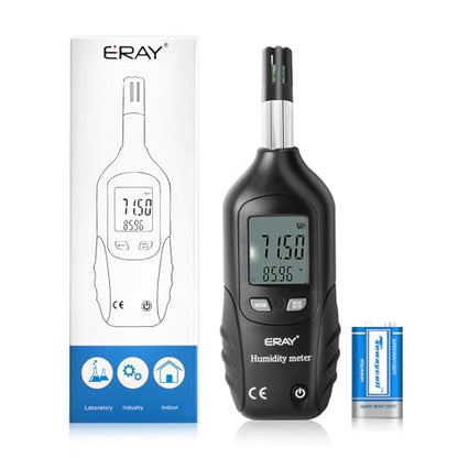 ERAY Digital Psychrometer Thermometer Hygrometer with Backlight | Temperature and Humidity Reader Meter Thermo-Hygrometer with Dew Point and Wet Bulb Temperature, 9V Battery Included(Black) - color: Black