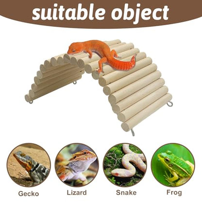 Hamiledyi 11.37 X 5.9 Inches Hides for Tortoises Wood Bendy Bridge Reptile Hide Climbing Ladder Hide Cave Turtle Habitat Decor for Lizards Gecko Spiders Snakes