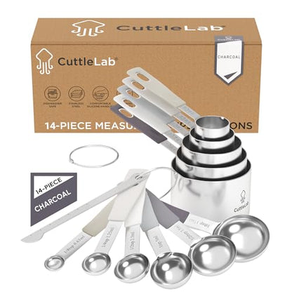 Measuring Cups and Measuring Spoons Set of 14 - Stainless Steel Measuring Cups and Spoons Set, Includes 1/8 Teaspoon Measuring Spoon, 1/8 Cup Measuring Cup, Leveler Dry (14, Charcoal) - color: Charcoal