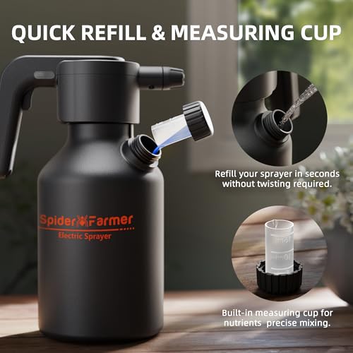 Spider Farmer 70oz Battery Powered Sprayer, 0.5 Gal Electric Spray Bottle | Type-C Rechargeable, 2500mAh Battery Automatic Plant Mister with Adjustable Nozzle & Measuring Cup for Continuous Misting