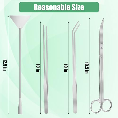 Aquarium Aquascape Tools Kit, 4 in 1 Anti-Rust Aquatic Plant Aquascaping Tool Stainless Steel Black Tweezers Scissors Spatula for Aquarium Tank Clean Fish Tank Aquascape Accessories Set - color: Silver