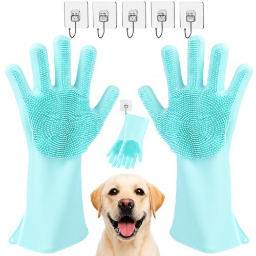 Dog Washing Gloves, Silicone Pet Grooming Gloves for Shedding & Bathing | 5-Finger Design Reaches Hard-to-Clean Areas | Removes Loose Hair | Provides Gentle Massage During Grooming