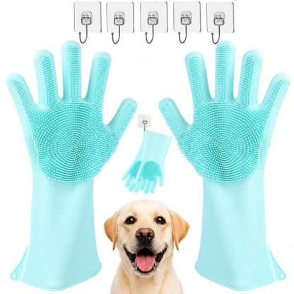 Dog Washing Gloves, Silicone Pet Grooming Gloves for Shedding & Bathing | 5-Finger Design Reaches Hard-to-Clean Areas | Removes Loose Hair | Provides Gentle Massage During Grooming