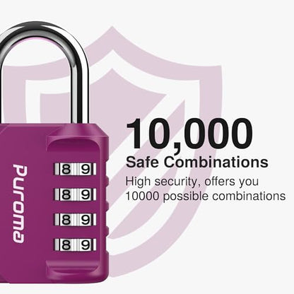 Puroma 1 Pack Combination Lock Locker 4 Digits Combo Padlock Gym Red-Violet | For School Gate Fence Toolbox Hasp Storage, Outdoor, Resettable, Weatherproof, Side Window, Crack Cut Resist, Hardened Steel - color: Red-Violet