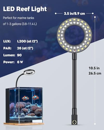 Pawfly Aquarium Light for 1-3 Gallon Saltwater Fish Tanks, Clip On LED Reef Light for Corals, Dimmable USB Aquarium Lamp with Full Spectrum Lighting and Timer (Adapter Not Included) - size: For 1 to 3 Gallon Fish Tank
