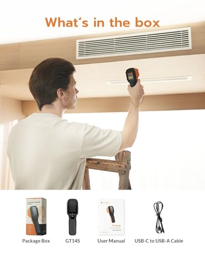 GT14S Thermal Imaging Camera, Thermometer Mode, Ultra-Light 240g | 4°F~1022°F Range, 14H Runtime, Live Tracking with Edge-Enhanced Display, Infrared Camera for HVAC/Electrical Inspection