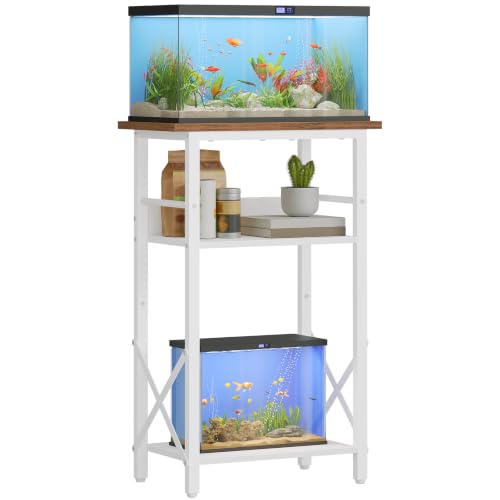 HOOBRO 10 Gallon Aquarium Stand, 3-Tier Fish Tank Stand with Storage, Reptile Turtle Tank Stand with Metal Frame, 20.5" L x 11" W, Walnut and White WH52FT01 - color: Walnut + White