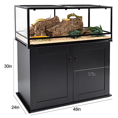 REPTI ZOO Storage Cabinet Terrarium Stand 48" x 24" x 30" for 30" Aquarium Tanks Reptile Terrariums, 6 Large Storage Shelves for Accessories Organization, Extra Holes for Wire Pass - color: Storage Cabinet - Transparent