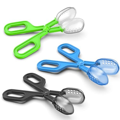 Pawfly 3 Colors Reptile Terrarium Feeding Clamp & Scoop Set - Plastic Bug Scooper, Poop Scoop for Bearded Dragon, Gecko, Lizard, Snake | Reptile Habitat Cleaning Supplies