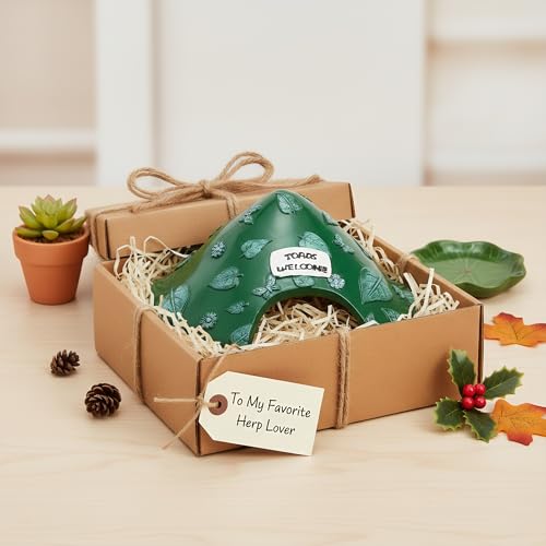 TOPZEA Frog and Toad House for Outside Garden, Pond & Aquarium, Resin Frog Hideout Habitat Reptile Hide Cave Shelter for Toad, Tree Frogs, Turtle, Gecko, Fish, Amphibian Tank Accessories, Green
