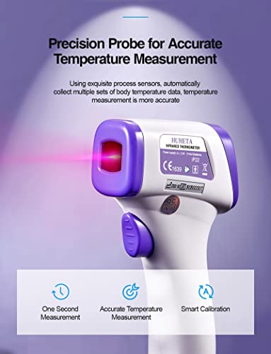 HUHETA Infrared Thermometer for Adults, Non Contact Forehead Thermometer with Fever Alarm, Accurate Reading and Memory Function, Body Temperature & Surface of Objects Use (Purple) | Accurate Reading,Memory Function,Fever Alarm, Body Temperature & Surface