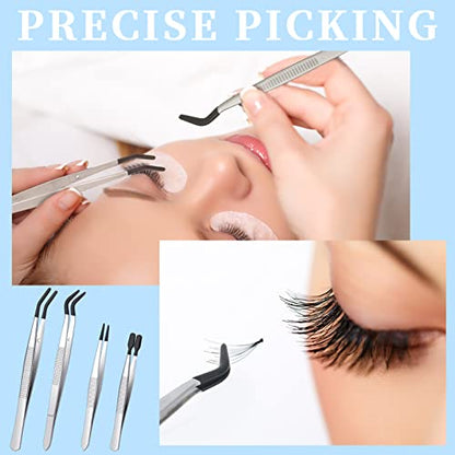 DragonflyDreams 4 Pieces Tweezers with Rubber PVC Coated Set | Straight Tip Tweezers Rubber Flat Tip Long Bent Tweezer for Crafts Stamps Beads Jewelry Tools