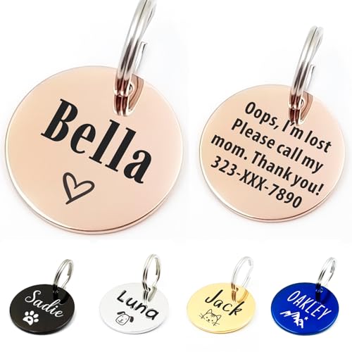 Personalized Custom Engraved Dog Cat Tag with Contact Information (Circle) | Stainless Steel ID Tags,Multiple Shapes and Colors - style: Circle