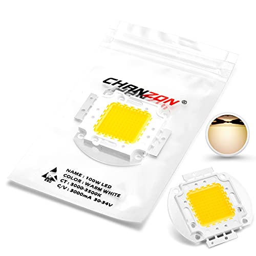 CHANZON High Power Led Chip 100W Warm White 3000K - 3500K | (3000mA / DC 30V - 34V / 100 Watt) Super Bright Intensity SMD COB Light Emitter Components Diode Bulb Lamp Beads DIY Lighting - color: A) Warm-white (3000k)