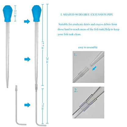 Aquarium Coral Feeder Fish Feeder Waste Clean Tool Manual Cleaner Water Changer Fish Tank Cleaning Tool Siphon Dropper Waste Remover Aquatic Bottom Pipette (25IN) - size: 25IN