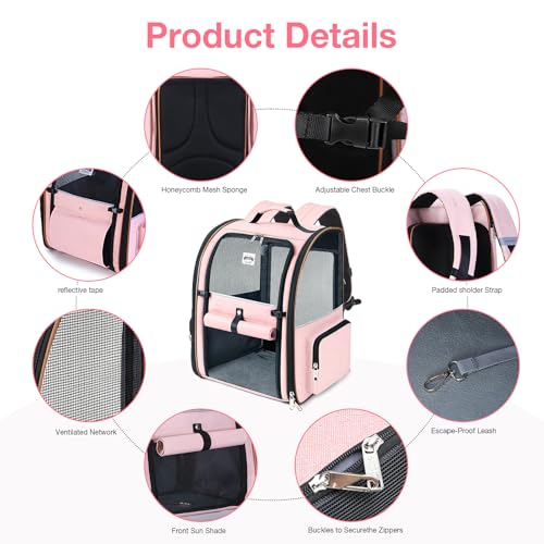 Large Cat Backpack Carrier Expandable Foldable Pet Carrier Backpack for Small Dogs Puppy Medium Cats Fit Up to 18 Lbs for Travel, Hiking,Pink - color: Pink