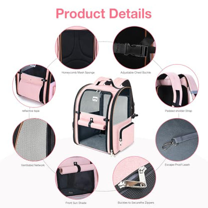 Large Cat Backpack Carrier Expandable Foldable Pet Carrier Backpack for Small Dogs Puppy Medium Cats Fit Up to 18 Lbs for Travel, Hiking,Pink - color: Pink