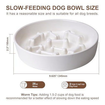 Ceramic Slow Feeder Dog Bowls, Ceramic Slow Feeder Maze Dog Food Bowl, Slow Eating Dog Bowl and Slow Feeder Dog Bowl Anti-Choking for Daily Pet Feeding （White Bone） - color: White Bone
