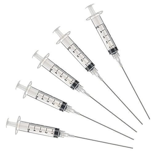 5ml/CC Luer Lock injection Syringe with needle for Scientific Labs and Industrial Dispensing, Fountain Pen Refill,Ink,Glue Application,Liquid Dispensing and Measuring, Pet Food Feeding,Refilling Ink Cartridges,CISS - size: 5ML/5 PACKS