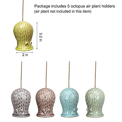 5 Pack Air Plant Holder Unique, Cute Octopus Air Plant Hanger Wall Planter, Ceramic Tillandsia Airplants Holders Hanging Wall Decor for Home Office (Small (2 x 3.2 in)) - size: Octopus-Small (2 x 3.2 in)