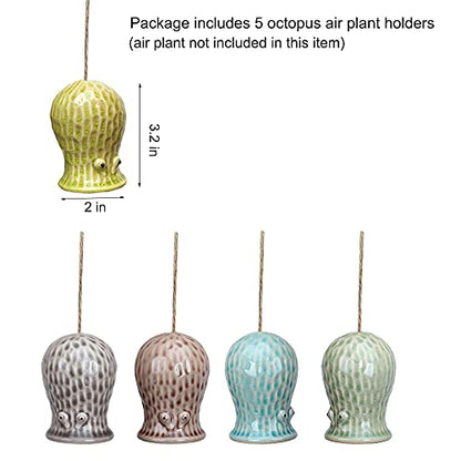 5 Pack Air Plant Holder Unique, Cute Octopus Air Plant Hanger Wall Planter, Ceramic Tillandsia Airplants Holders Hanging Wall Decor for Home Office (Small (2 x 3.2 in)) - size: Octopus-Small (2 x 3.2 in)