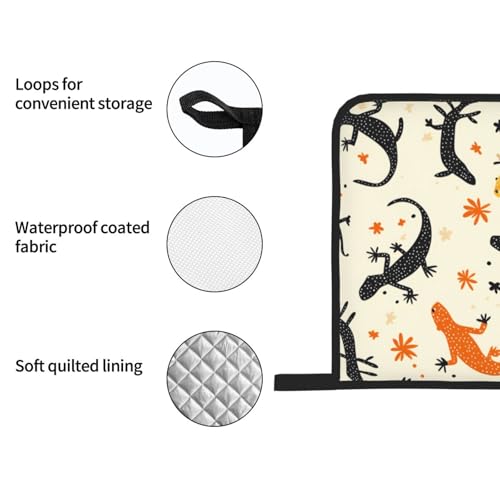 Reptile Painting Prints Kitchen Layers: Waterproof Oven Covers for Safe Handling & Easy Cleanup – 4 Piece Heat Protection Bundle