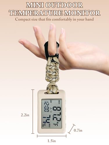 Portable Mini Thermometer,Digital Hygrometer Humidity Meter | Monitor Temperature Humidity,Display Time Date,Hourly Chime,10s Fast Refresh,Thermometer for Camping Hiking Travel
