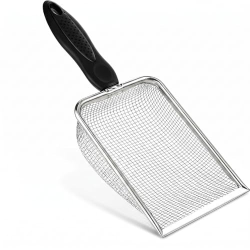 Chedin Stainless Steel Mesh Litter Scoop,Fine Mesh Metal Cat Litter Scooper with Non-Slip Handle,Reptile Sand Sifter for Cat Litter Box & Reptile Terrarium Waste