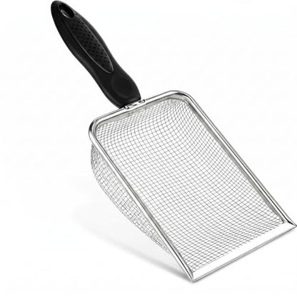Chedin Stainless Steel Mesh Litter Scoop,Fine Mesh Metal Cat Litter Scooper with Non-Slip Handle,Reptile Sand Sifter for Cat Litter Box & Reptile Terrarium Waste