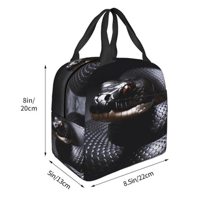 Insulated Lunch Bag Black Snake Lunch Box for Women Men Reusable Leakproof Lunch Cooler Bag for Office Picnic - color: Black Snake