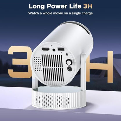 Mini Projector with WiFi and Bluetooth, Portable Projector with Built-in Battery, 4K Supported Android 11.0 Smart Outdoor Projector for Camping, Bedroom, Compatible with iPhone/TV Stick/HDMI/Laptop