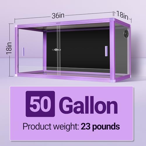 REPTI ZOO 50 Gallon Reptile Terrarium Tank, 36"x18"x18" Lightweight Enclosure with Tempered Glass Doors & Top Screen Ventilation, Large Habitat for Bearded Dragons, Snakes, Lizards, Geckos - Purple