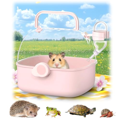 Portable Hamster Carrier Cage for Travel - Acrylic Small Animal Cage with Ventilation Holes,Escape-Proof Hamster Travel Cage for Outdoor Picnics, Vet Visits(Pink) - color: Pink