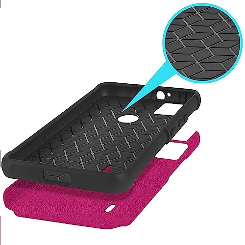 for AT&T SL112A 6782D / Cricket SL112C Shockproof Ring Stand Hybrid Cover Phone Case + Tempered Glass + Extreme Band + Stylus Pen + Pry Tool (Pink) - color: Pink