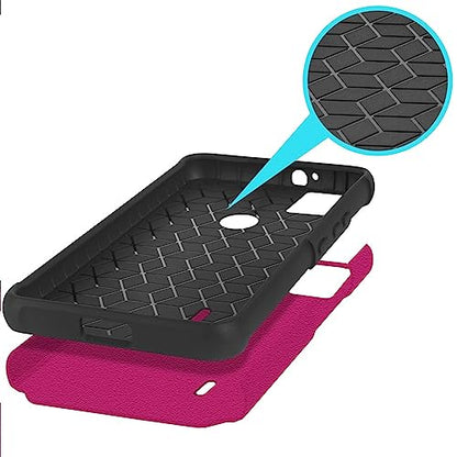 for AT&T SL112A 6782D / Cricket SL112C Shockproof Ring Stand Hybrid Cover Phone Case + Tempered Glass + Extreme Band + Stylus Pen + Pry Tool (Pink) - color: Pink