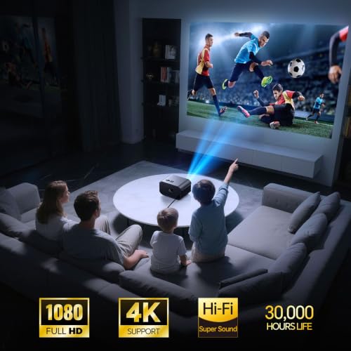 Home Projector with WiFi and Bluetooth, Native 1080P, 4K Support, Portable Smart Projector, Mirror Screen, Compatible with Android, iOS SmartPhone/PC/PS5/TV Stick for Home Movies