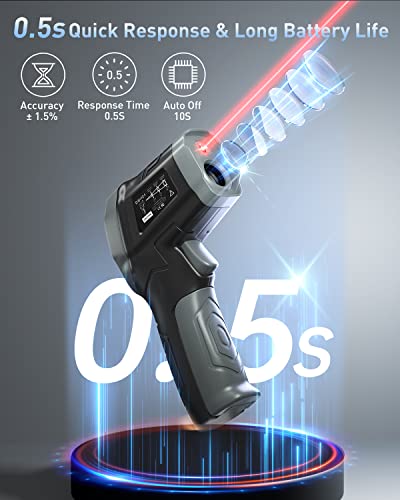 Eventek Infrared Thermometer Gun, [3 in 1] -58°F~1112°F (-50°C~600°C) Digital Laser Temperature Gun for Cooking, Pizza Oven, Grill & Engine with Adjustable Emissivity, Meat Thermometer & Bag Included