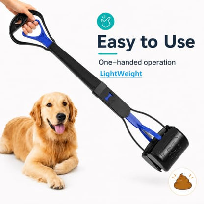 31inch Large Pooper Scooper for Dogs with Long Handle, Sturdy & Durable, Not Easy to Break, Lightweight & Easy to Use, Easy to Pick Up from Grass and Gravel | Less Bend Down, One-hand Operate Pick up for all Surface, Heavy Duty Poop Scooper for Large Medi