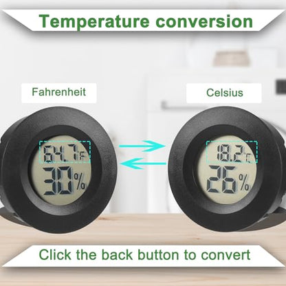 Reptile Thermometer and Humidity Gauge Digtal Terrarium Thermometer 2pc | Circular Bearded Dragon Cage Accessories Reptile Temp and Humidity Gauge for Leopard Gecko Hermit Crab Gecko Lizard Etc - size: Circular
