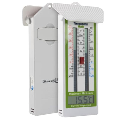 Digital Max Min Thermometer Classic Design - Wall Mounted Temperature Monitor for Garden, Greenhouse or Home