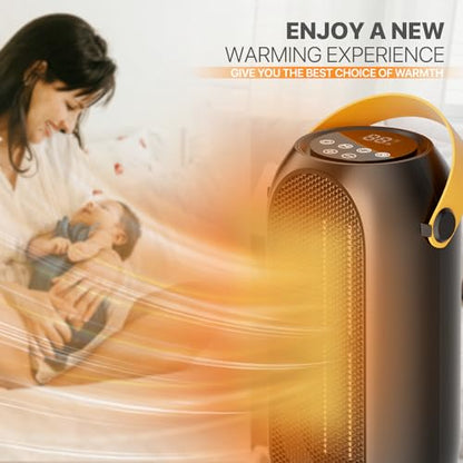 Magshion Portable Electric Heater Small Mini Heaters Indoor Use, 3 Modes Thermostat, 12h Timer Portable Personal Heater PTC Rapid Heater Quick Safety Heating for Office Room Desk Home - size: Round - 1200W - Button