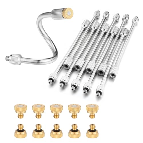 10 Pack Flexible Mister Nozzle Extensions 5.9 Inch Rod with Nozzles | Bendable Brass Mist Rods with Mister Nozzles Mister Heads Copper Extended Pole 10/24 UNC Thread for Outdoor Misting System - color: Extensions with Nozzle