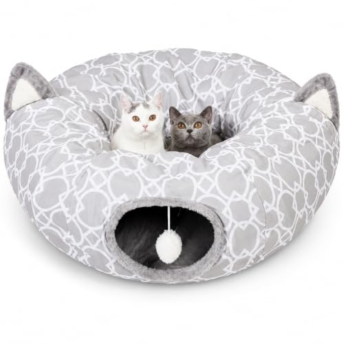 Geometric Cat Tunnel Bed Under Christmas Tree Oxford Outside with Plush Inside,Cats Toys Collapsible Tunnel Tube with Balls, for Rabbits, Kittens, Ferrets,Puppy 3FT - size: Big Tunnel Bed