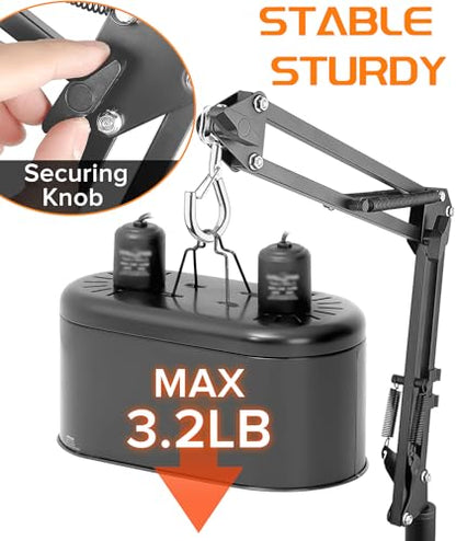 4 IN 1 Metal Reptile Lamp Stand with Swing Arm for Terrarium - Floor Light Stand for Reptile Tank - Adjustable Height & Width & Angle Heat Lamp Holder - Heating Light Bracket & Hanger (Max Height 72")
