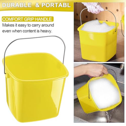 Zhehao 6 Pcs 3 Quart Bucket for Cleaning Small Sanitizer Bucket for Restaurant Square Plastic Pail with Handles for Home, Offices, Commercial Use, Food Service(Yellow) - color: Yellow