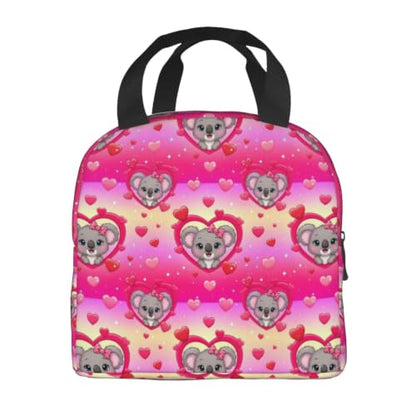 Men Koala Heart Print Insulated Lunch Tote Thermal | Koala Pink Heart, Oxford Insulated Lunch Bag, Adjustable Strap, Large Capacity for Outdoor & Camping - color: Pattern (843)
