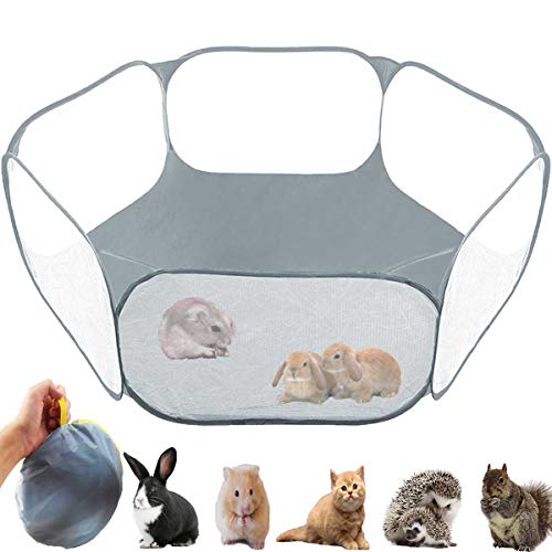 Small Animals Tent,Reptiles Cage,Breathable Transparent Pet Playpen Pop Open Outdoor/Indoor Exercise Fence,Portable Yard Fence (Grey) - color: Grey