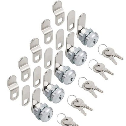 Cabinet Cam Locks Keyed Alike, 5/8” Cylinder Cam Locks for Tool Box RV Compartment Mailbox Vending Machine Drawer File Cabinet, Fits 3/8” Max Panel Thickness, Chrome Finish with 3 Cams and 2 Keys - size: 5/8 Inch