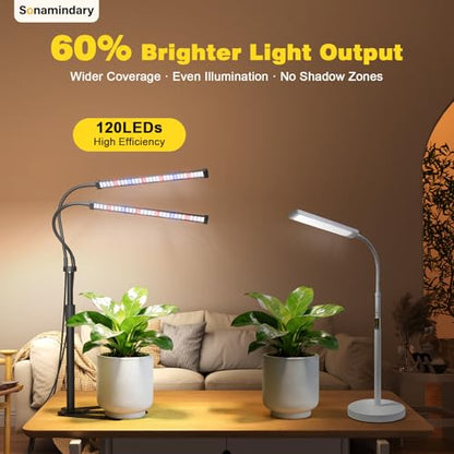 LED Grow Lights for Indoor Plants, Tripod Stand, Dual Head | 120 LEDs, Upgraded 9V System, 9.8-35 in Adjustable Tripod, 5700K Full Spectrum, CRI 90+, 4/8/12H Timer, 5 Brightness Levels - size: Stand-2 Head