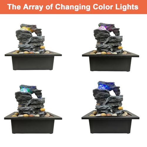 Indoor Tabletop Water Fountain Rotating Ball Rock Waterfall Fountain with Colorful Lights and Natural River Rocks, Zen Meditation for Home Office Decor (B) - color: B